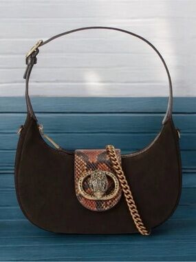 Kurt Geiger Small Chelsea Leather Hobo Bag Dark Brown Suede